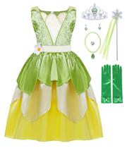 Traje COTRIO Green Fairy Tale Frog Princess Tiana Girl 4T Traje COTRIO Green Fairy Tale Frog Princess Tiana Girl 4T