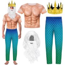 Traje Cutecrop Halloween Poseidon Neptune Merman masculino azul