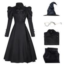 Traje Danvato Elphaba, vestido preto, chapéu de bruxa, óculos