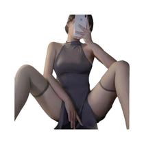 Traje de cosplay de design de charme de moda de fenda sem mangas impertinente, roupas sexy femininas