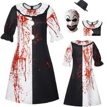 Traje de cosplay: macacão Terrifier com máscara, chapéu e faca de brinquedo Traje de cosplay: macacão Terrifier com máscara, chapéu e faca de brinquedo