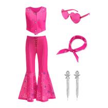 Traje de cowgirl ZaPlute Pink para meninas de 5 a 12 anos