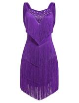 Traje de dança IBAKOM Fringe Rhinestone Latin para mulheres, violeta Traje de dança IBAKOM Fringe Rhinestone Latin para mulheres, violeta