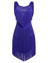 Traje de dança latina IBAKOM Fringe Rhinestone feminino azul royal Traje de dança latina IBAKOM Fringe Rhinestone feminino azul royal