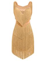 Traje de dança latina IBAKOM Fringe Strass para mulheres, amarelo Traje de dança latina IBAKOM Fringe Strass para mulheres, amarelo