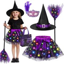 Traje de Halloween Easface Light Up Witch Girl 3-8 anos roxo