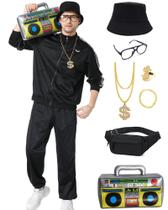 Traje de Halloween masculino Track Suit Deaboat 80s, 3GG, preto