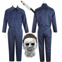 Traje de Halloween Michael Myers Adulto - Máscara e Macacão para Festa de Terror Traje de Halloween Michael Myers Adulto - Máscara e Macacão para Festa de Terror