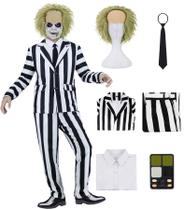 Traje de Halloween ZFQI Adult Scary Black White Listred 80s Traje de Halloween ZFQI Adult Scary Black White Listred 80s