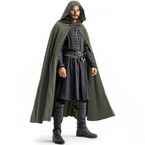 Traje de linho com capuz renascentista medieval verde