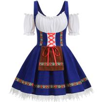 Traje de Oktoberfest GRAJTCIN feminino de veludo Dirndl, vestido azul Traje de Oktoberfest GRAJTCIN feminino de veludo Dirndl, vestido azul