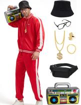 Traje de treino retrô Costume Deaboat 80s, 9 peças de acessórios vermelhos