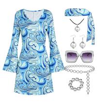Traje Deerjoke 70s Disco Outfit Vestido feminino azul GG Traje Deerjoke 70s Disco Outfit Vestido feminino azul GG