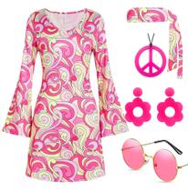 Traje Deerjoke, anos 60 e 70, roupa de discoteca, vestido hippie feminino, rosa
