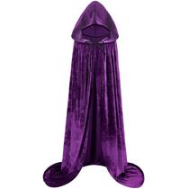Traje feminino de Halloween com capuz de veludo roxo Cape Sarfel Traje feminino de Halloween com capuz de veludo roxo Cape Sarfel