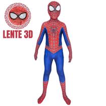 Traje Homem Aranha Clássico Cosplay Infantil Bodysuit Elastano Lente 3D