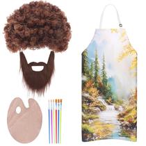 Traje Kyson 80's Painter com peruca afro e conjunto de pincéis de pintura Traje Kyson 80's Painter com peruca afro e conjunto de pincéis de pintura
