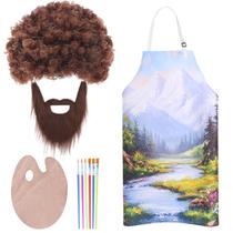 Traje Kyson 80's Painter com peruca afro e conjunto de pincéis de pintura Traje Kyson 80's Painter com peruca afro e conjunto de pincéis de pintura