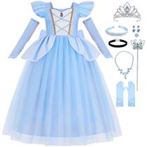 Traje Luzlen Cinderella para meninas Blue Princess 3-4T+3y