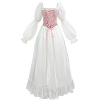 Traje NSPSTT Vestido branco renascentista feminino rosa fada L Traje NSPSTT Vestido branco renascentista feminino rosa fada L