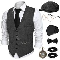 Traje PARTTELY da década de 1920 para homens com colete, óculos, boné e muito mais