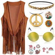 Traje PARTTELY dos anos 60 e 70 para mulheres, conjunto de roupas hippie de Halloween
