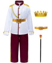 Traje Prince Charming para crianças e meninos de 7 a 8 anos, branco Traje Prince Charming para crianças e meninos de 7 a 8 anos, branco