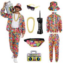 Traje PWQMGY Roupa retrô dos anos 80 e 90 para homens com acessórios