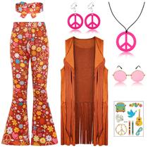 Traje SIZGAROOT Hippie para meninas e crianças dos anos 60 e 70, marrom de 9 a 10 anos