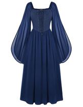 Traje: vestido renascentista, escarlate, escuridão, medieval, azul marinho Traje: vestido renascentista, escarlate, escuridão, medieval, azul marinho