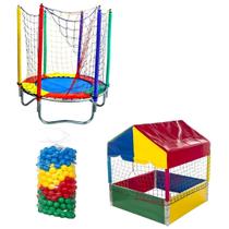 Trampolim Cama Elástica Pula Pula 1,40m Casinha Piscina de Bolinhas 1,00m 500 Unidades de Bolinhas Coloridas