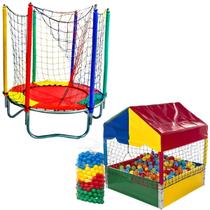 Trampolim Cama Elástica Pula Pula 1,40m Casinha Piscina de Bolinhas 1,00m 500 Unidades de Bolinhas Coloridas Trampolim Cama Elástica Pula Pula 1,40m Casinha Piscina de Bolinhas 1,00m 500 Unidades de Bolinhas Coloridas