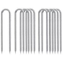 Trampolim galvanizado com gancho em U Rebar Stakes QNLONG de 30 cm, pacote com 10 Trampolim galvanizado com gancho em U Rebar Stakes QNLONG de 30 cm, pacote com 10