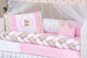 Trança Protetor Lateral Berço Avulsa Menina Rosa Bege Grande