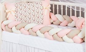 Trança Protetor Lateral para Berço Avulsa Rose com bege Menina Grande 1,45m Trança Protetor Lateral para Berço Avulsa Rose com bege Menina Grande 1,45m