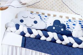 Trança Protetor Lateral para Berço Menino Avulsa Azul Marinho e Cinza Menino Grande 1,45m