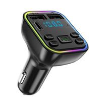 Transmissor FM Bluetooth Para Carro Com Luzes Coloridas, Carregador Rápido PD Tipo-C E USB Duplo Transmissor FM Bluetooth Para Carro Com Luzes Coloridas, Carregador Rápido PD Tipo-C E USB Duplo