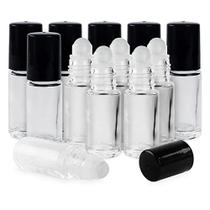 Transparente (1/6 Oz/5 ml) Tubos de recipiente de vidro simples Frascos roll-On com pontas de esfera e tampas pretas para produtos caseiros de cuidados com os lábios, óleos essenciais, presente cosmético, perfumes (24 Pack)