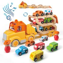 Transport Car Carrier Truck Toy +6 Veículos de madeira de 2 a 5 anos Transport Car Carrier Truck Toy +6 Veículos de madeira de 2 a 5 anos