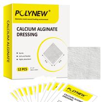Tratamento de feridas: alginato de cálcio Polynew, 10 x 10 cm, 12 unidades/caixa