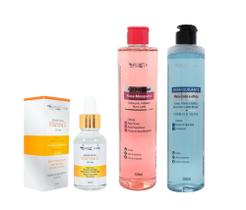 Tratamento Facial Agua Micelar rosa mosqueta +demaquilante tonico +serum Vitamina C Max