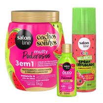 Tratamento, Proteção e Perfume: Creme 3em1, Óleo 50ml e Spray Melancia Poderosos Salon Line