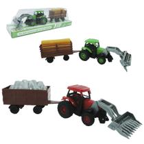 Trator a friccao pull back com carreta + acessorio colors 3 pecas