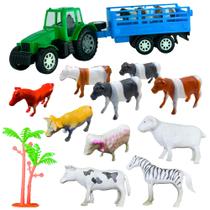 Trator Carroceria De Brinquedo +animais Fazenda Boi Infantil