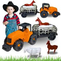 Trator com Animais carretinha da fazenda Orange Toys Brinquedo infantil Trator