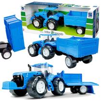 Trator Com Carreta Brinquedo Infantil Articulado Azul 50Cm