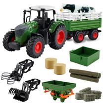 Trator de brinquedo com reboque Peagprav Farm Toys 1/24 Scale 42cm