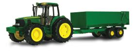 Trator de brinquedo John Deere Big Farm com vagão em escala 1:16 com luz