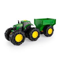 Trator de brinquedo John Deere Monster Treads com vagão com luzes e sons