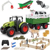Trator de brinquedos agrícolas fisca Kids com trailer e conjunto de brinquedos agrícolas de 45 unidades
